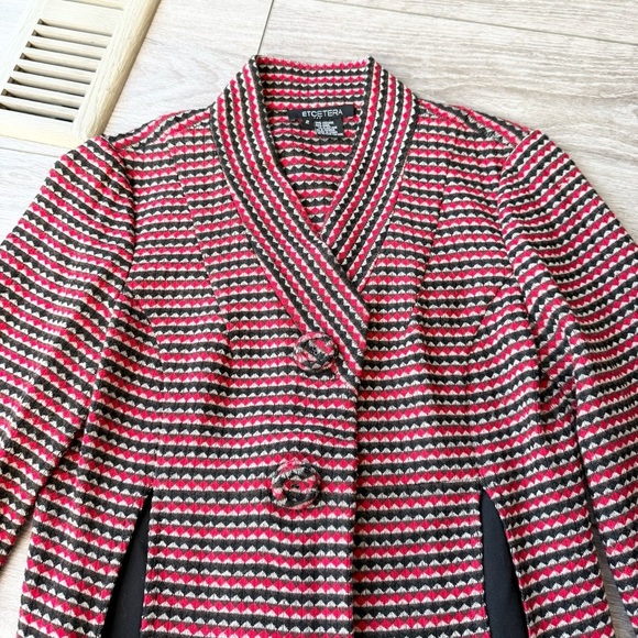 Etcetera Wool BIend Red Black Woven Diamond Tweed Blazer - Picture 7 of 10